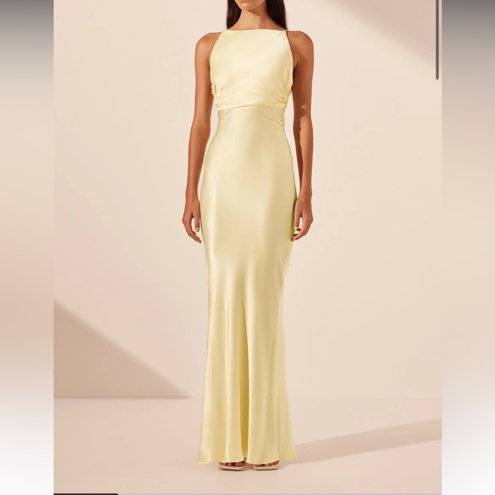 La Lune High Neck Ruched Dress Lemon